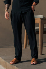 STRETCH LINEN TROUSERS - BLACK