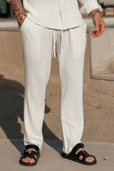 STRETCH LINEN TROUSERS - SAND