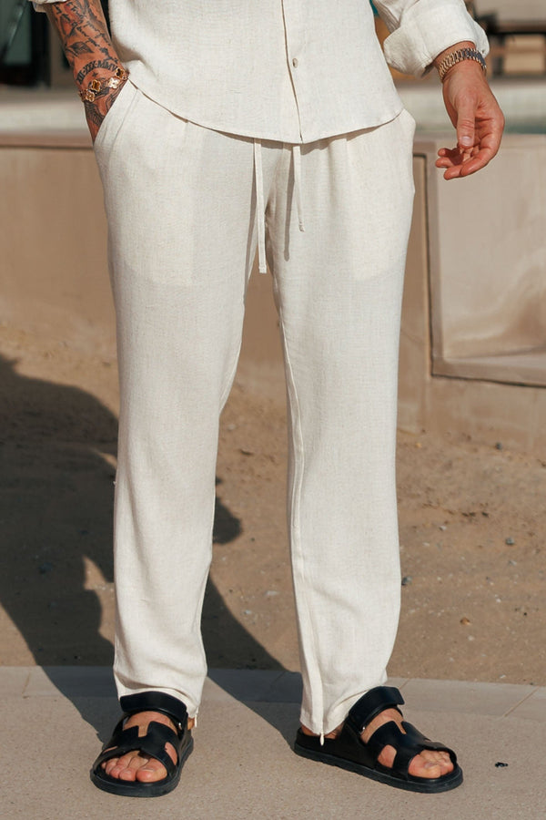 STRETCH LINEN TROUSERS - SAND