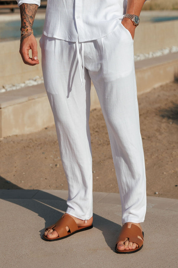 STRETCH LINEN TROUSERS - WHITE