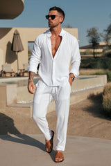 STRETCH LINEN TROUSERS - WHITE