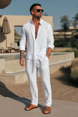 STRETCH LINEN TROUSERS - WHITE