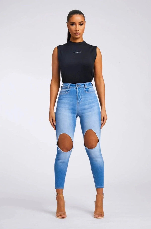 SKINNY JEANS BIG KNEE RIP - INDIGO BLUE